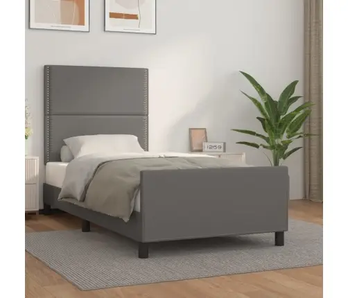 Gultas Rāmis Ar Galvgali, Pelēks, 90X200 Cm, Mākslīgā Āda Vidaxl