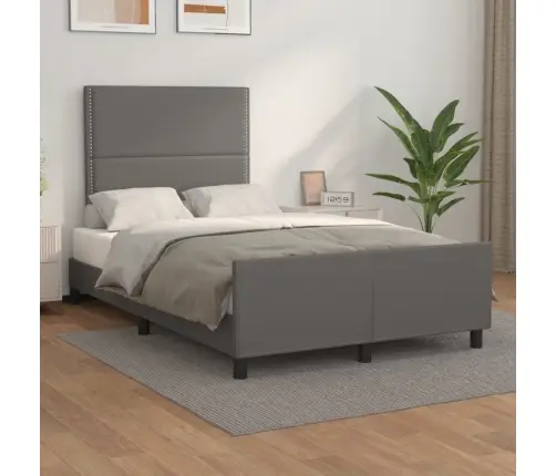 Gultas Rāmis Ar Galvgali, Pelēks, 120X200 Cm, Mākslīgā Āda Vidaxl