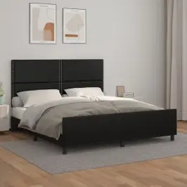 Gultas Rāmis Ar Galvgali, Melns, 180X200 Cm, Mākslīgā Āda Vidaxl