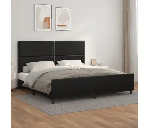 Lovos Rėmas Su Galvūgaliu, Juodos, 200X200 cm Dirbtinė Oda