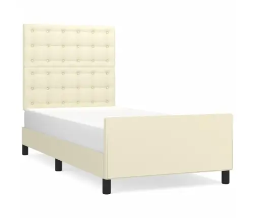 Voodiraam Peatsiga, Kreemjas, 90X200 cm Kunstnahk