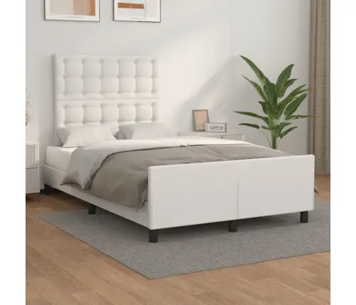 Voodiraam Peatsiga, Valge, 120X200 cm Kunstnahk