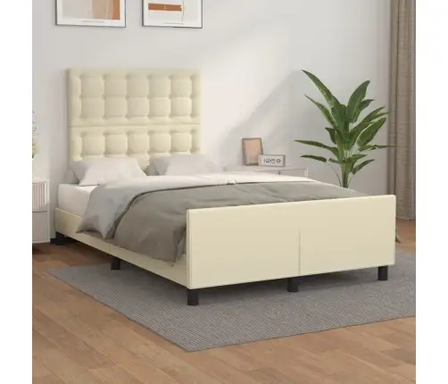Gultas Rāmis Ar Galvgali, Krēmkrāsas, 120X200 Cm, Mākslīgā Āda Vidaxl