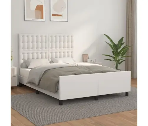 Gultas Rāmis Ar Galvgali, Balts, 140X200 Cm, Mākslīgā Āda Vidaxl