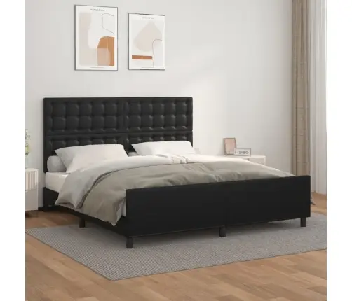 Voodiraam Peatsiga, Must, 160X200 cm Kunstnahk