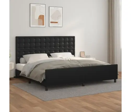 Voodiraam Peatsiga, Must, 200X200 cm Kunstnahk