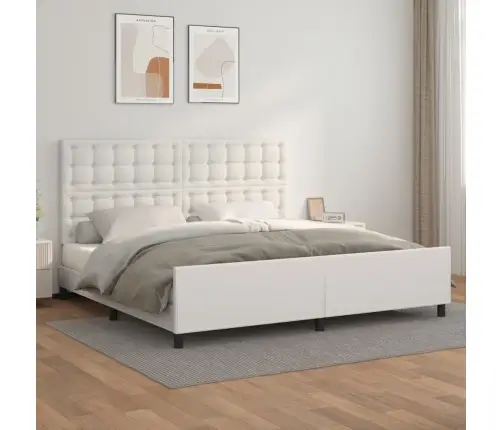Gultas Rāmis Ar Galvgali, Balts, 200X200 Cm, Mākslīgā Āda Vidaxl