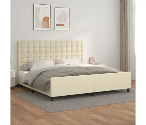 Lovos Rėmas Su Galvūgaliu, Kreminis, 200X200 cm Dirbtinė Oda