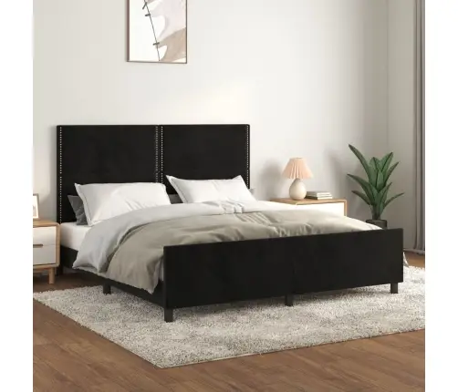 Gultas Rāmis Ar Galvgali, Melns Samts, 180X200 Cm Vidaxl