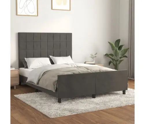 Gulta Bez Matrača, Tumši Pelēks, 140X200 Cm, Samts Vidaxl