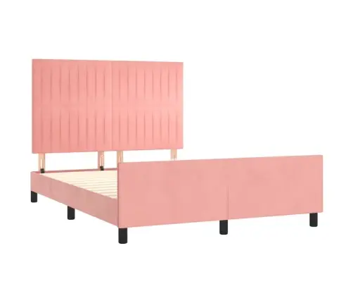Gultas Rāmis Ar Galvgali, Rozā Samts, 140X190 Cm Vidaxl