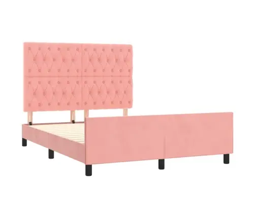 Gultas Rāmis Ar Galvgali, Rozā Samts, 140X190 Cm Vidaxl