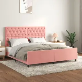 Gultas Rāmis Ar Galvgali, Rozā Samts, 160X200 Cm Vidaxl Gultas Rāmis Ar Galvgali, Rozā Samts, 160X200 Cm Vidaxl