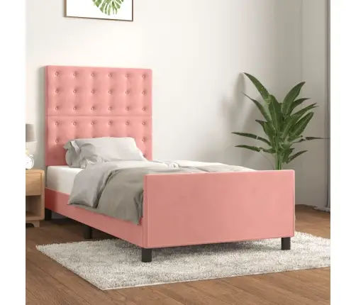 Voodiraam Peatsiga, Roosa, 90X190 cm Samet