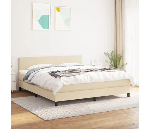 Atsperu Gulta Ar Matraci, Krēmkrāsas, 160X200 Cm, Audums Vidaxl