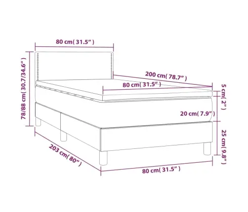 Atsperu Gultas Rāmis Ar Matraci, Tumši Pelēka, 80X200Cm, Audums Vidaxl