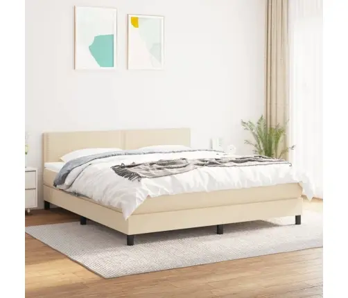 Atsperu Gulta Ar Matraci, Krēmkrāsas, 180X200 Cm, Audums Vidaxl