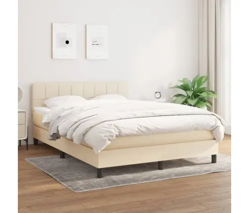 Atsperu Gulta Ar Matraci, Krēmkrāsas, 140X200 Cm, Audums Vidaxl