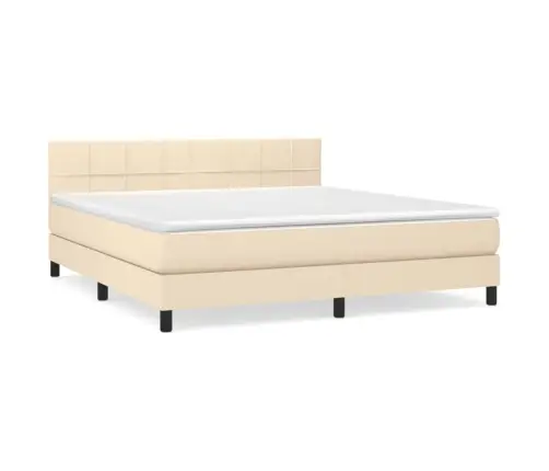 Lova Su Spyruoklėmis Ir Čiužiniu, Kreminė, 180X200 cm Audinys