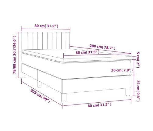 Atsperu Gultas Rāmis Ar Matraci, Tumši Pelēka, 80X200Cm, Audums Vidaxl