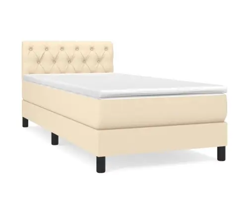 Atsperu Gultas Rāmis Ar Matraci, Krēmkrāsas, 80X200 Cm, Audums  Vidaxl