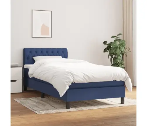 Atsperu Gultas Rāmis Ar Matraci, Zils, 90X190 Cm, Audums Vidaxl