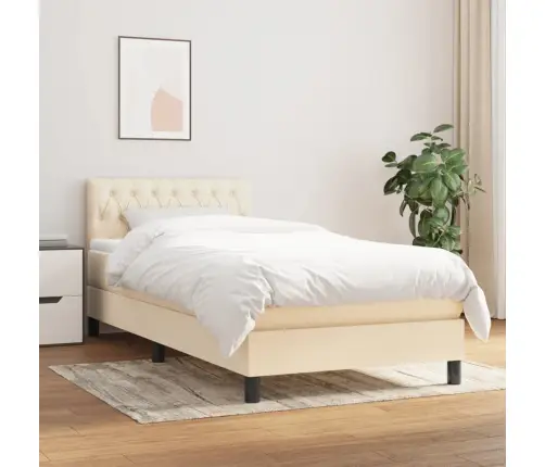 Atsperu Gultas Rāmis Ar Matraci, Krēmkrāsas, 90X200 Cm, Audums Vidaxl