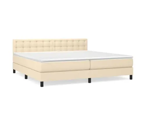 Atsperu Gultas Rāmis Ar Matraci, Krēmkrāsas Audums, 200X200 Cm Vidaxl