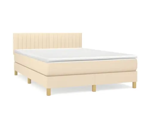 Atsperu Gulta Ar Matraci, Krēmkrāsas, 140X200 Cm, Audums Vidaxl