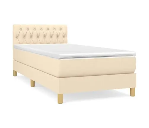 Atsperu Gultas Rāmis Ar Matraci, Krēmkrāsas, 100X200 Cm, Audums Vidaxl