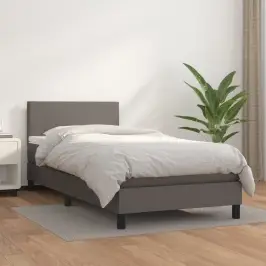 Atsperu Gulta Ar Matraci, Pelēka, 90X200 Cm, Mākslīgā Āda Vidaxl