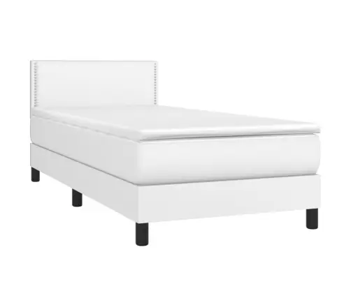 Lova Su Spyruoklėmis Ir Čiužiniu, Balta,100X200cm Dirbtinė Oda