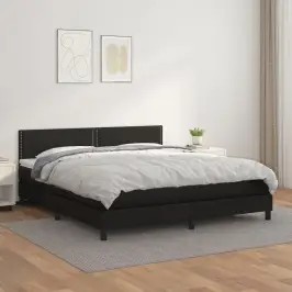 Atsperu Gulta Ar Matraci, Melna, 180X200 Cm, Mākslīgā Āda Vidaxl