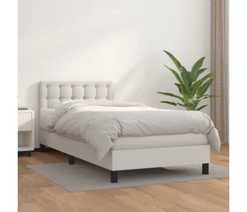 Atsperu Gulta Ar Matraci, Balta, 100X200 Cm, Mākslīgā Āda Vidaxl