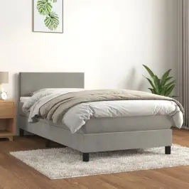 Atsperu Gulta Ar Matraci, Gaiši Pelēka Samts, 90X190 Cm Vidaxl