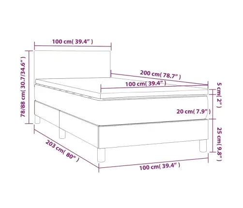 Kontinentaalvoodi Madratsiga, Tumeroheline, 100X200 cm Samet