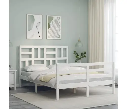 Voodiraam Peatsiga, Valge, 140 X 200 cm Täispuit