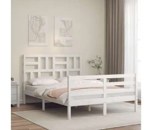 Voodiraam Peatsiga, Valge, 140 X 200 cm Täispuit