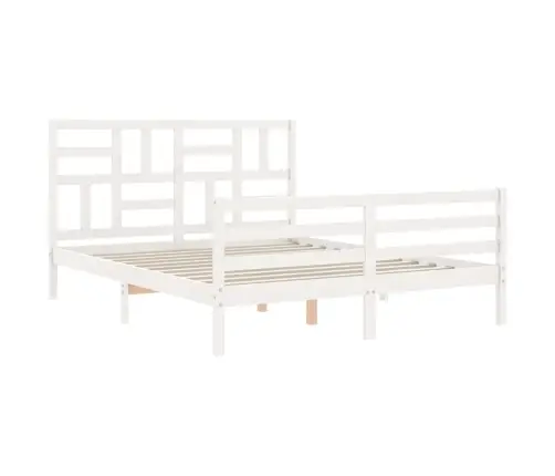 Gultas Rāmis Ar Galvgali, 160X200 Cm, Masīvkoks, Balts Vidaxl