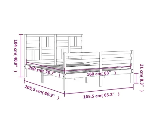 Gultas Rāmis Ar Galvgali, 160X200 Cm, Masīvkoks, Balts Vidaxl