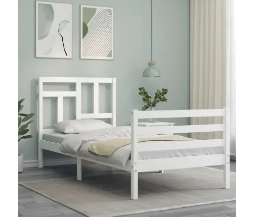 Gultas Rāmis Ar Galvgali, Balts, Masīvkoks, 90X200 Cm Vidaxl