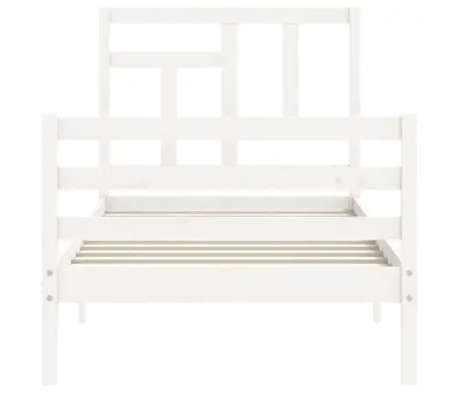Gultas Rāmis Ar Galvgali, Balts, Masīvkoks, 90X200 Cm Vidaxl