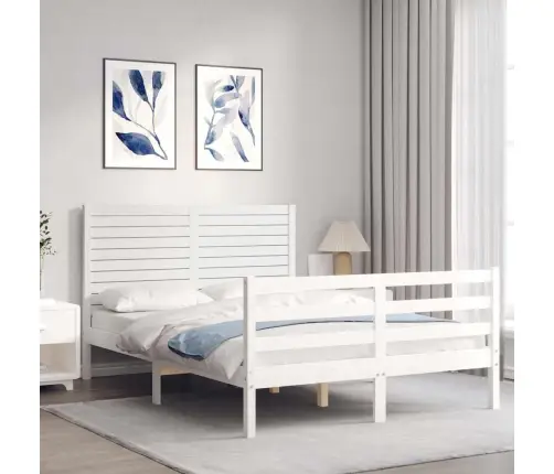Gultas Rāmis Ar Galvgali, 140X190 Cm, Masīvkoks, Balts Vidaxl
