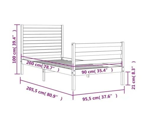 Gultas Rāmis Ar Galvgali, Masīvkoks, 90X200 Cm Vidaxl Gultas Rāmis Ar Galvgali, Masīvkoks, 90X200 Cm Vidaxl