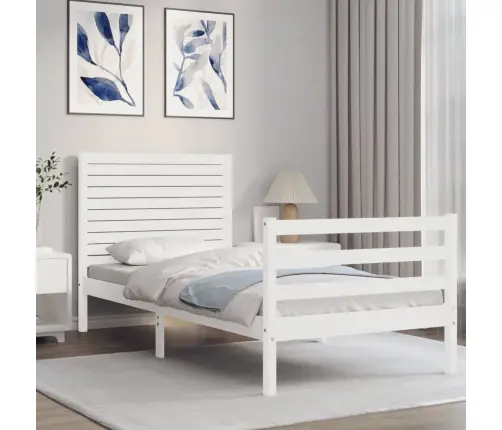 Voodiraam Peatsiga, Valge, 90 X 200 cm Täispuit