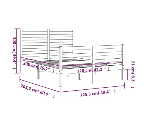 Voodiraam Peatsiga, Valge, 120 X 200 cm Täispuit