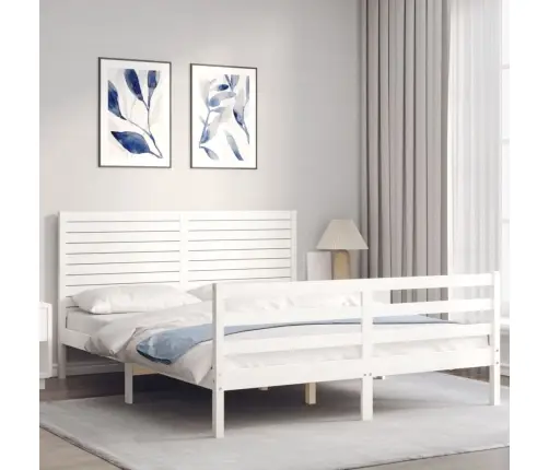 Voodiraam Peatsiga, Valge, 160 X 200 cm Täispuit