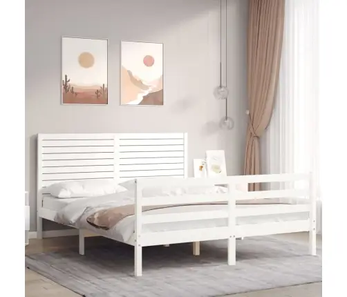 Voodiraam Peatsiga, Valge, 160 X 200 cm Täispuit