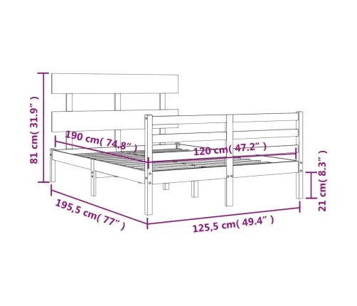 Gultas Rāmis Ar Galvgali, Divvietīgs, Masīvkoks Vidaxl