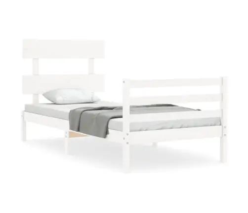 Gultas Rāmis Ar Galvgali, Balts, 100X200 Cm, Masīvkoks Vidaxl